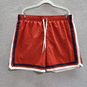 BreakWater Men Swimwear XL Red Striped‎ Trunks Pockets Drawstring 8" Inseam